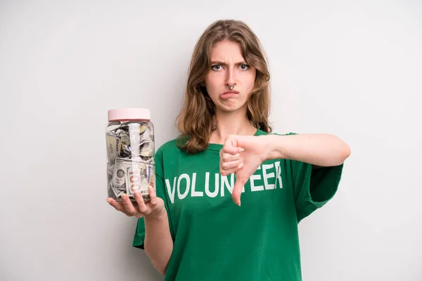 Young Girl Donation Banknotes Bottle Volunteer Concept — Photo