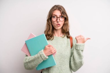 young girl with books. university student concenpt