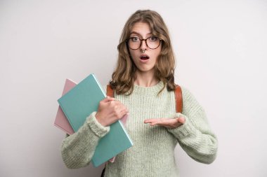 young girl with books. university student concenpt