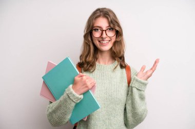 young girl with books. university student concenpt