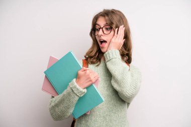 young girl with books. university student concenpt