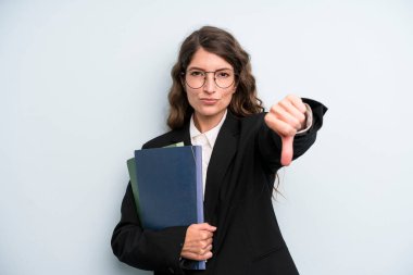 pretty young adult woman with notebooks. business concept