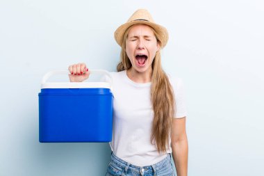 blonde pretty woman. picnic concept