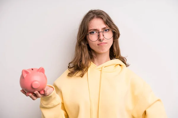 Young Girl Piggy Bank Savings Concept — Stock fotografie