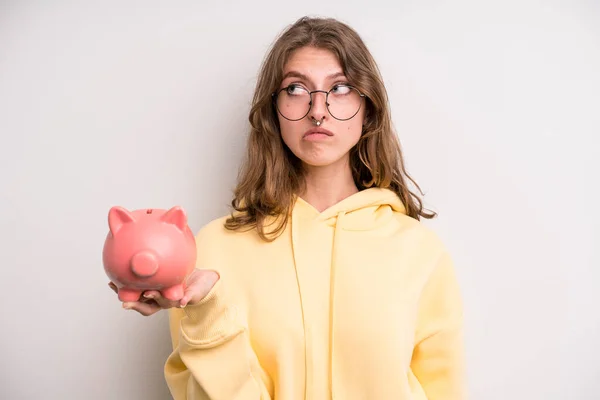 Young Girl Piggy Bank Savings Concept — Stock fotografie