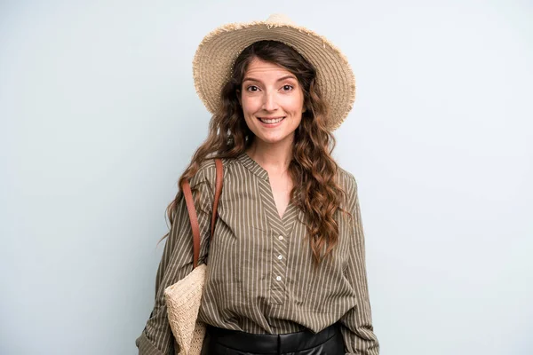 Pretty Young Adult Woman Hat Summer Concept — Stock Fotó