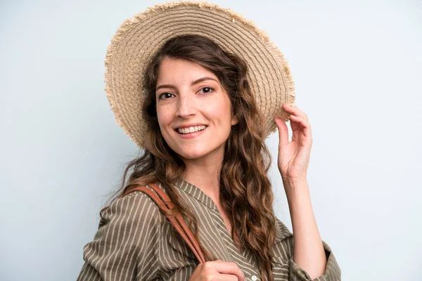 Pretty Young Adult Woman Hat Summer Concept — Stockfoto