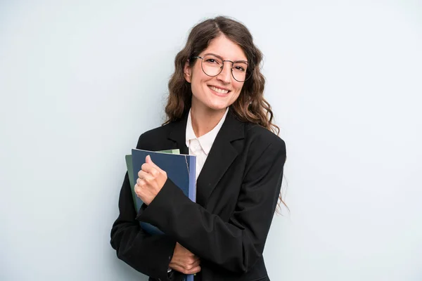 Pretty Young Adult Woman Notebooks Business Concept — Stockfoto