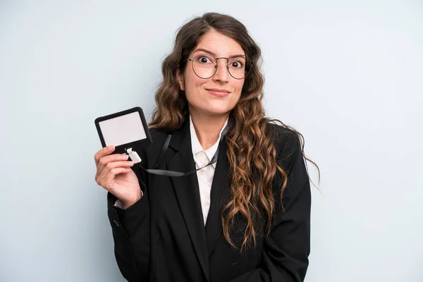 Pretty Young Adult Woman Showing Access Card — Stock Photo, Image