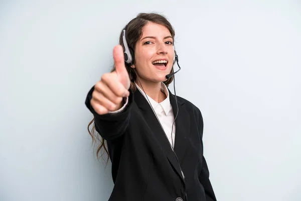 Pretty Young Adult Woman Telemarketing Service Concept — Stockfoto