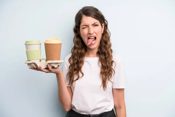 Pretty Young Adult Woman Take Away Coffee — Stockfoto