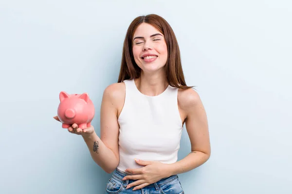 Young Adult Pretty Woman Piggy Bank — Stok fotoğraf