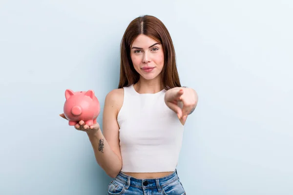 Young Adult Pretty Woman Piggy Bank — Foto de Stock