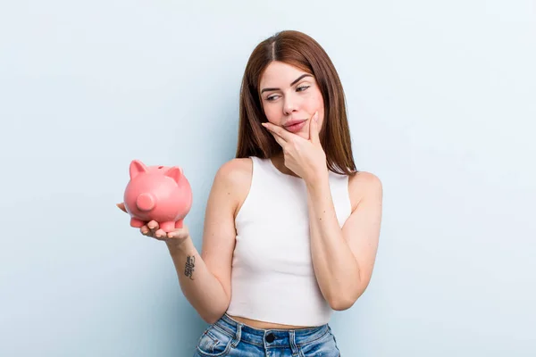 Young Adult Pretty Woman Piggy Bank — Stock fotografie