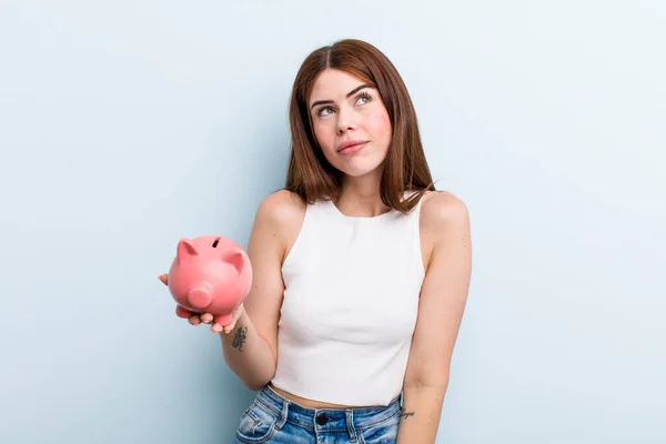 Young Adult Pretty Woman Piggy Bank — Foto de Stock