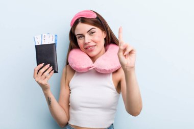 young adult pretty woman flight passenger concept