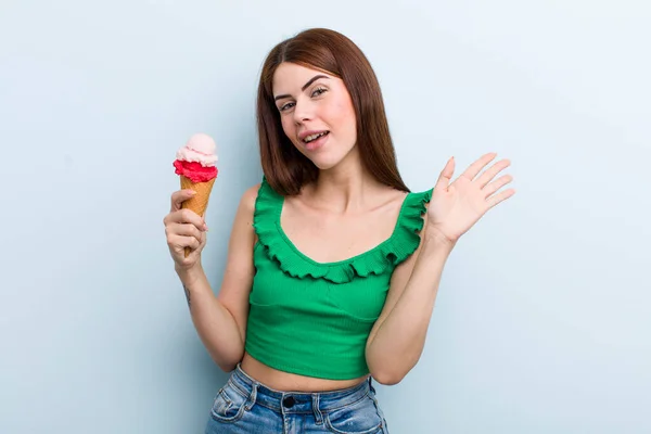 Young Adult Pretty Woman Ice Cream Summer Concept — Stock fotografie