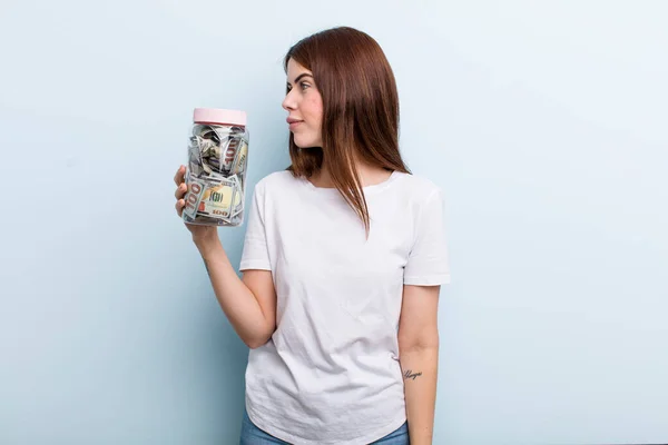 Young Adult Pretty Woman Piggy Bank — Foto Stock