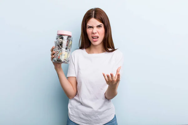 Young Adult Pretty Woman Piggy Bank — Stockfoto