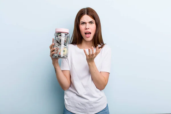 Young Adult Pretty Woman Piggy Bank — Stockfoto