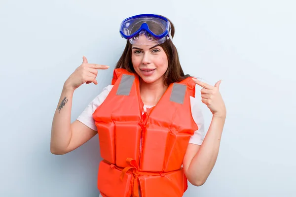 Young Adult Pretty Woman Life Jacket Summer Concept — Stock Photo, Image