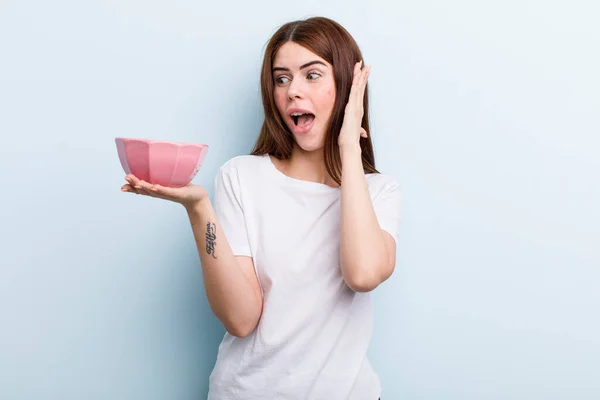 Young Adult Pretty Woman Empty Bowl Copy Space — Foto Stock