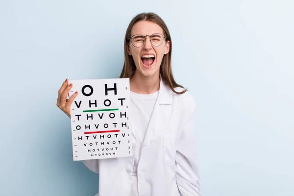 Jong Volwassen Mooi Vrouw Optisch Visie Test Cocnept — Stockfoto