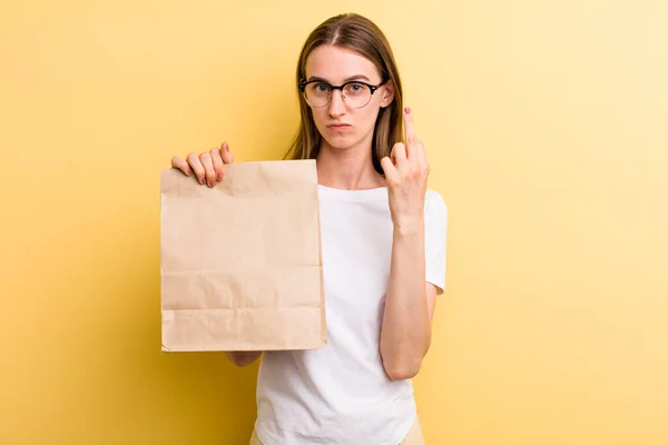 Jovem Adulto Bonita Mulher Entrega Levar Embora Conceito — Fotografia de Stock