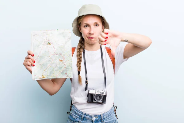 Young Adult Blonde Woman Tourist Map Concept — Photo