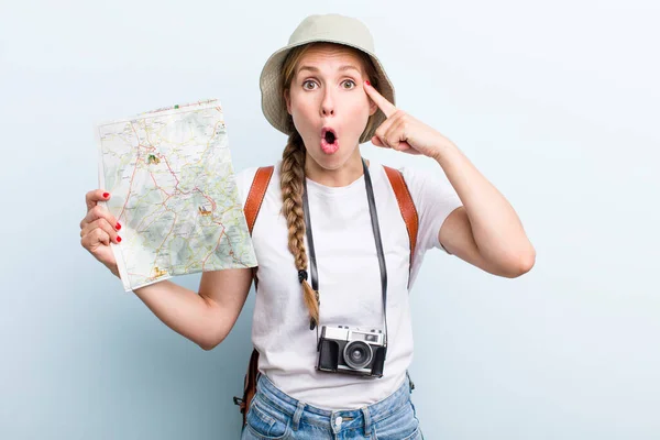 Young Adult Blonde Woman Tourist Map Concept — Zdjęcie stockowe