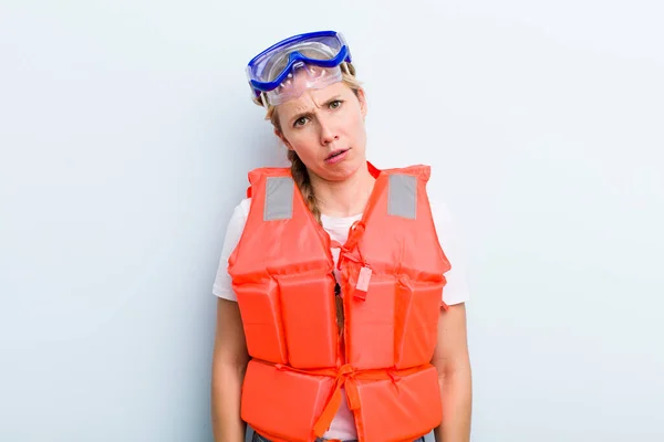 Young Adult Blonde Woman Life Jacket Concept — Photo