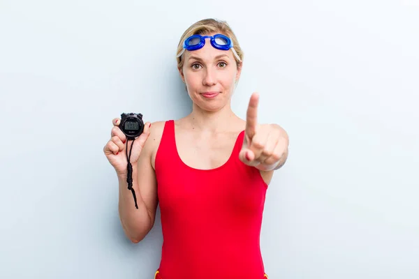 Young Adult Blonde Woman Swimmer Concept — Foto Stock