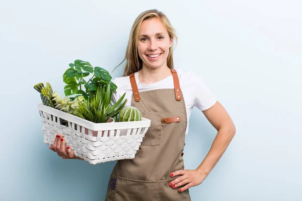 Young Adult Blonde Woman Farmer Gardering Concept — 图库照片