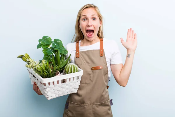 Young Adult Blonde Woman Farmer Gardering Concept — Foto Stock