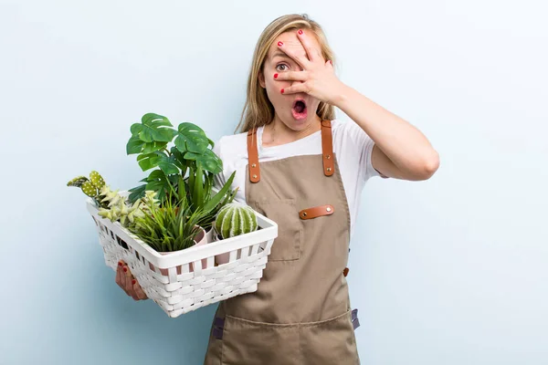 Young Adult Blonde Woman Farmer Gardering Concept — Stockfoto