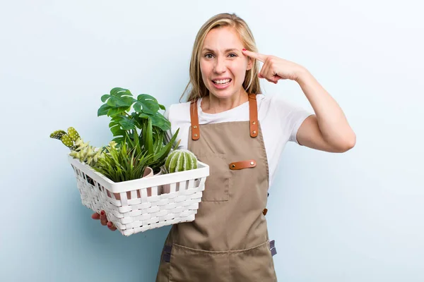 Young Adult Blonde Woman Farmer Gardering Concept — Fotografia de Stock