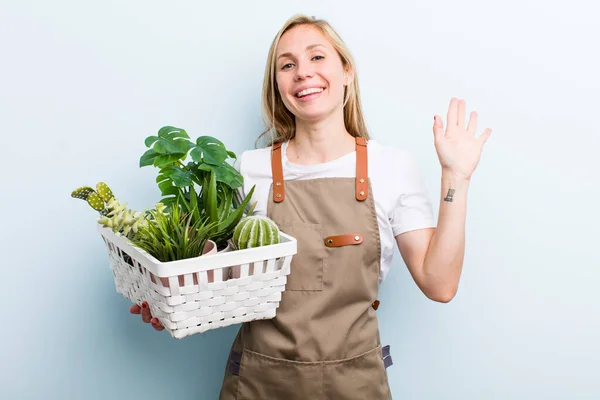 Young Adult Blonde Woman Farmer Gardering Concept — Foto Stock