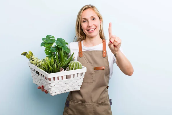 Young Adult Blonde Woman Farmer Gardering Concept — Photo