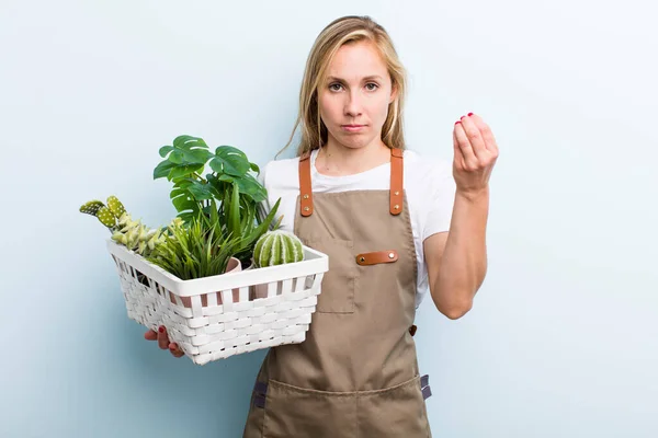 Young Adult Blonde Woman Farmer Gardering Concept — Foto Stock