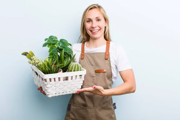 Young Adult Blonde Woman Farmer Gardering Concept — Photo