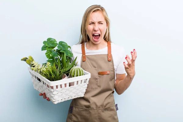 Young Adult Blonde Woman Farmer Gardering Concept — Foto Stock