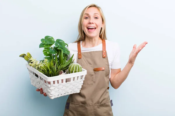 Young Adult Blonde Woman Farmer Gardering Concept — Foto Stock