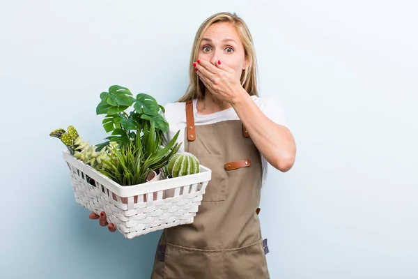 Young Adult Blonde Woman Farmer Gardering Concept — Foto Stock