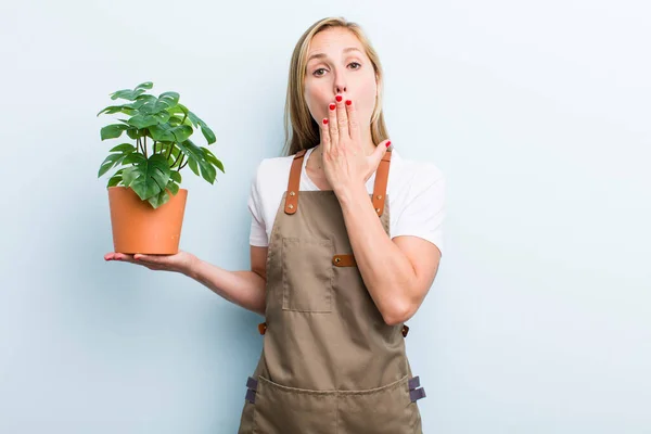 Young Adult Blonde Woman Farmer Gardering Concept — Foto Stock