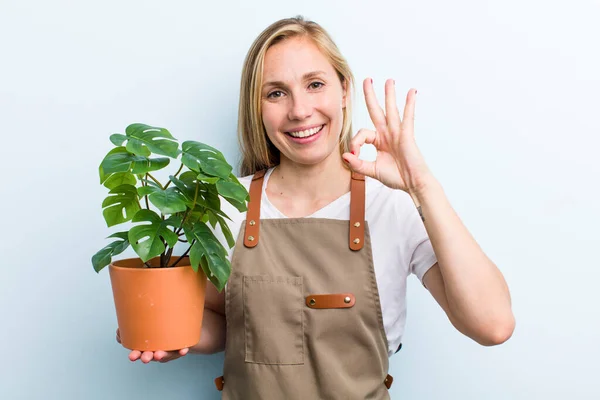 Young Adult Blonde Woman Farmer Gardering Concept — Foto Stock