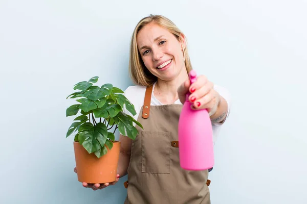 Young Adult Blonde Woman Farmer Gardering Concept — Foto Stock