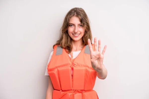 Teenager Girl Life Jacket Boat Concept — Stockfoto