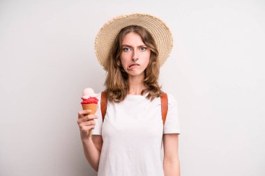 teenager girl. ice cream and summer concept