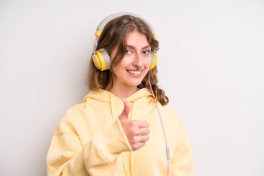 teenager girl. music and headphones concept