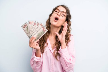 young adult pretty woman. dollar bank notes concept